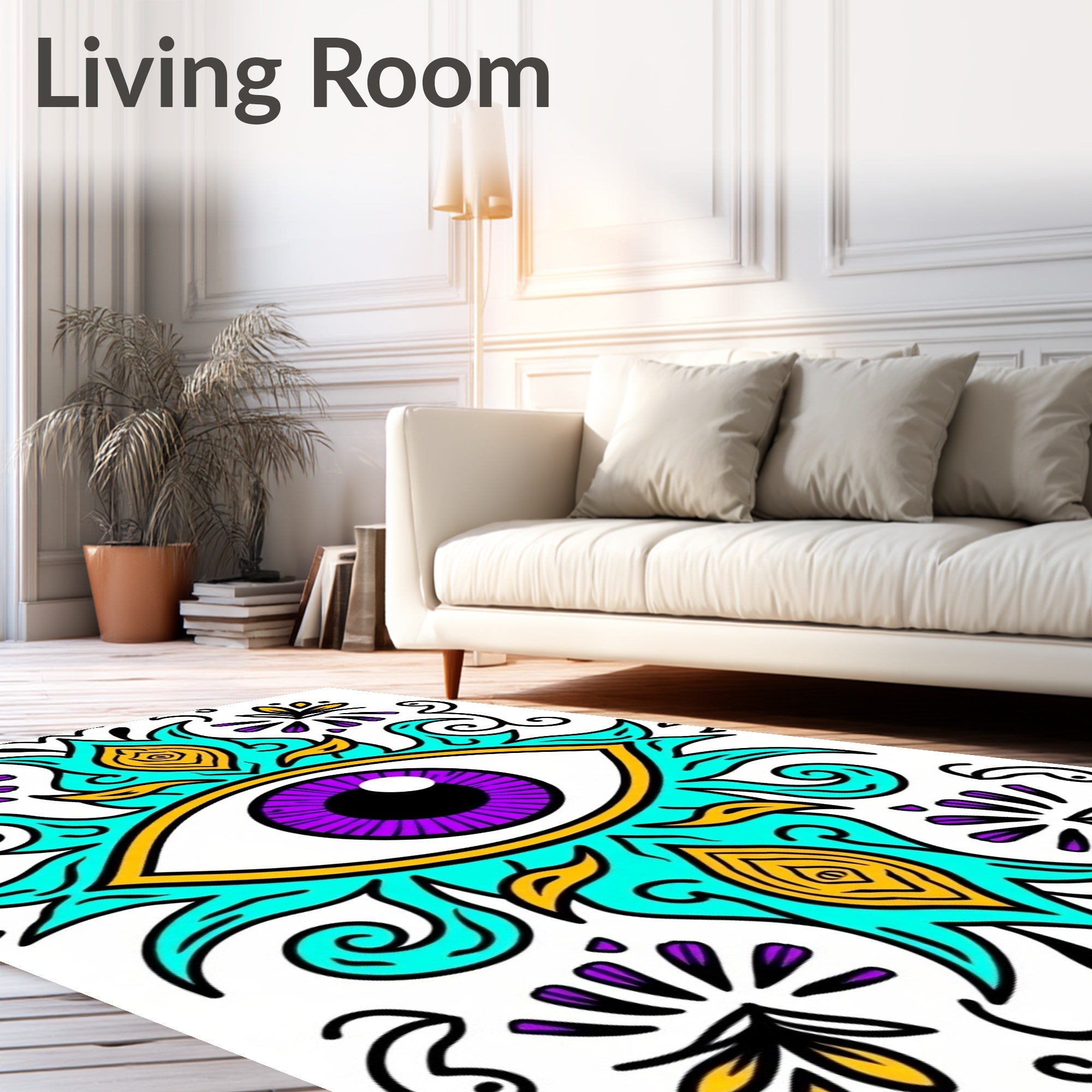 Vibrant Purple Eye Turquoise Floral Rug