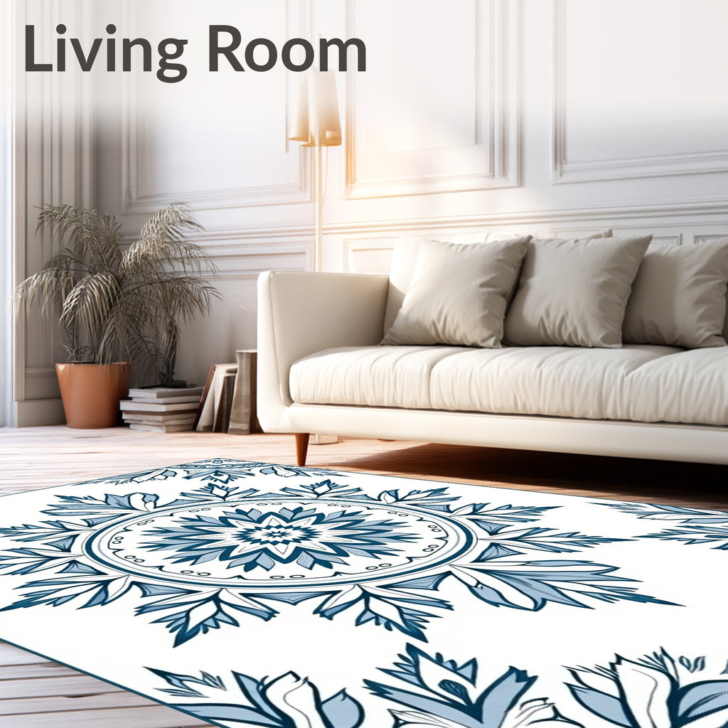 Deep Blue Tile Inspired Mandala Rug