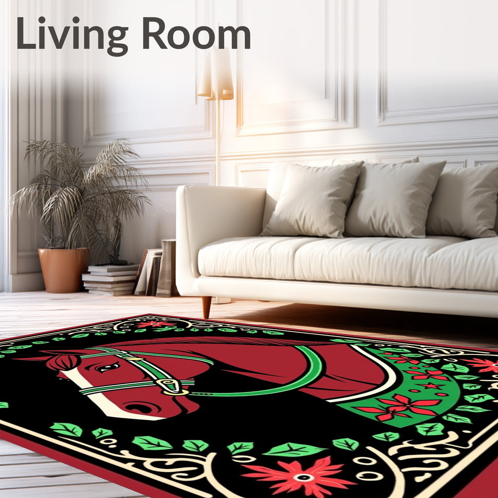 Crimson Horse Floral Garland Art Rug