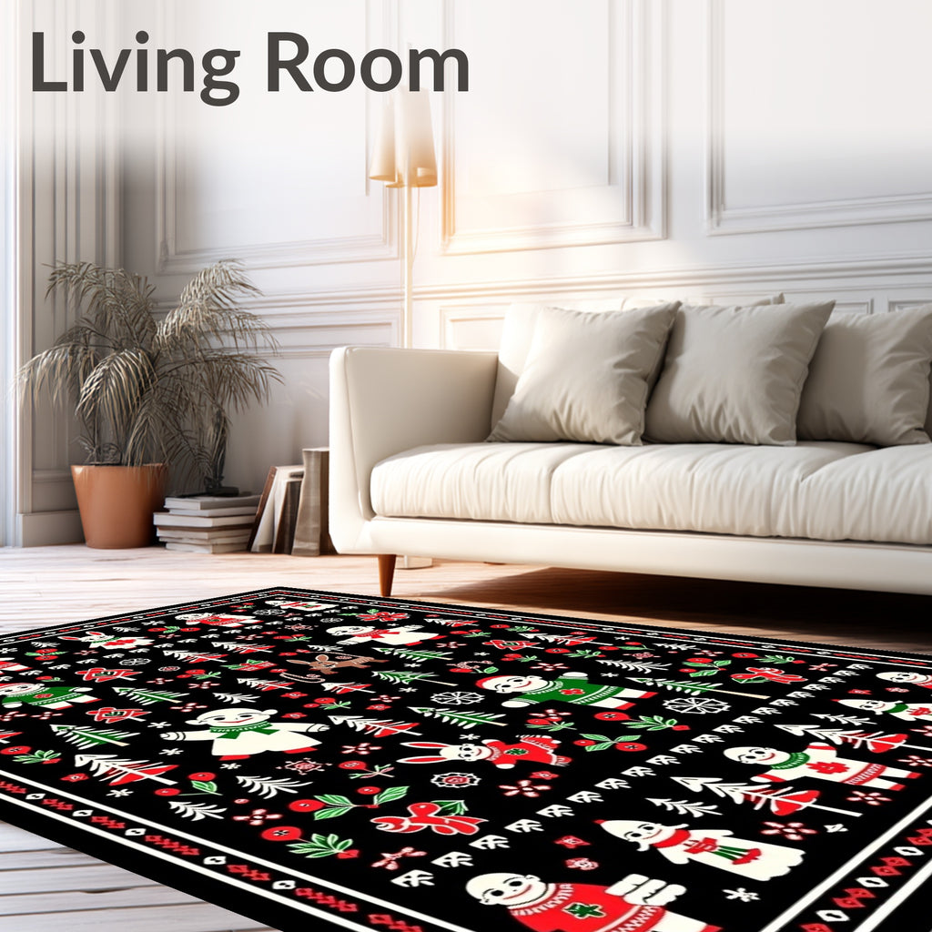 Festive Folklore Characters Red Green Black Rug