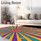 Vibrant Yellow Sunburst Oval Stripe Rug