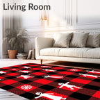 Red Black Buffalo Plaid Figures Snowflakes Rug