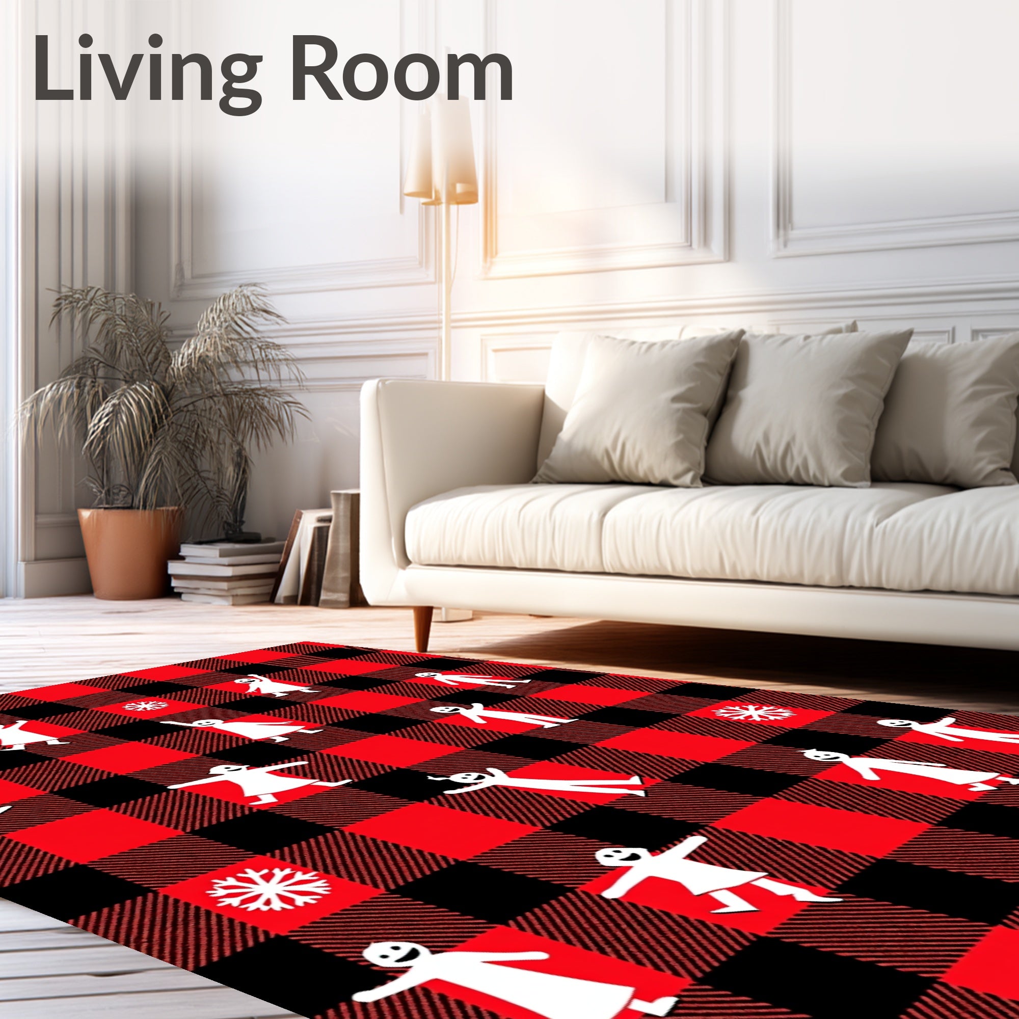 Red Black Buffalo Plaid Figures Snowflakes Rug
