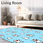 Blue Snowman Winter Tree Snowflake Scene Rug