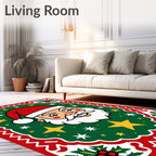 Jolly Santa Claus Stars Holly Border Rug