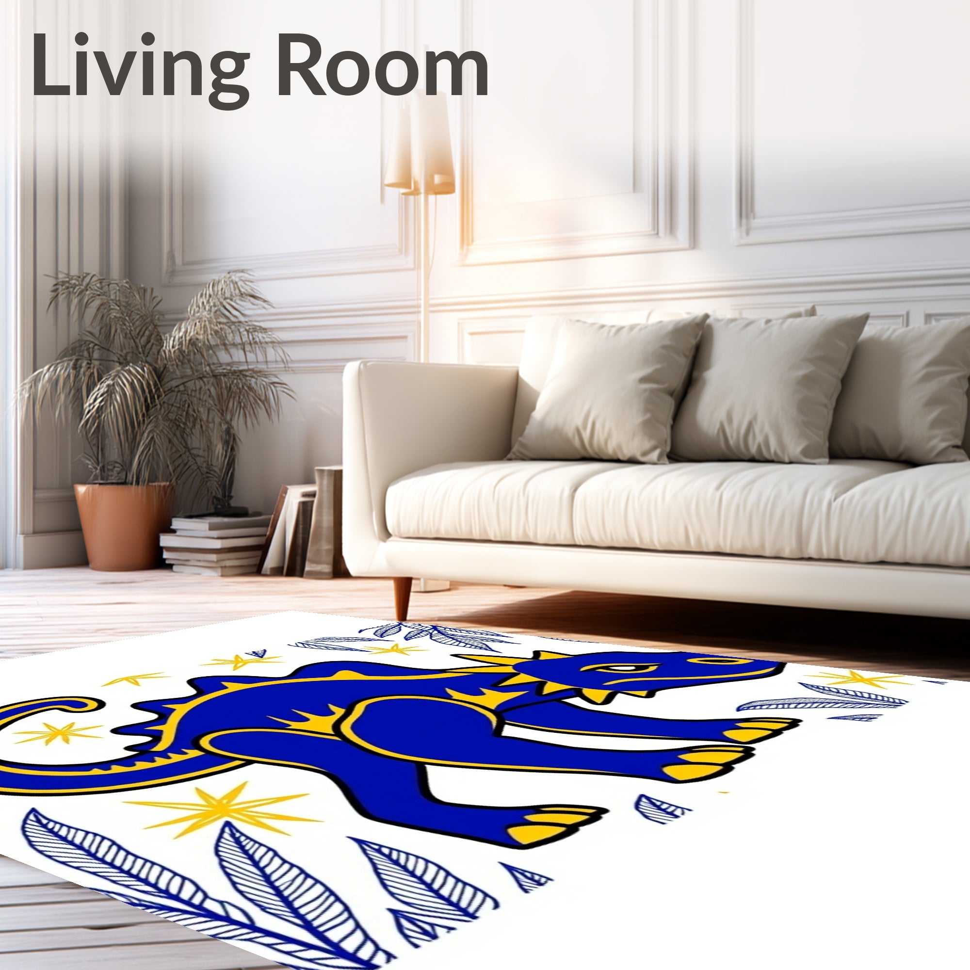 Blue Yellow Dinosaur Jungle Adventure Rug