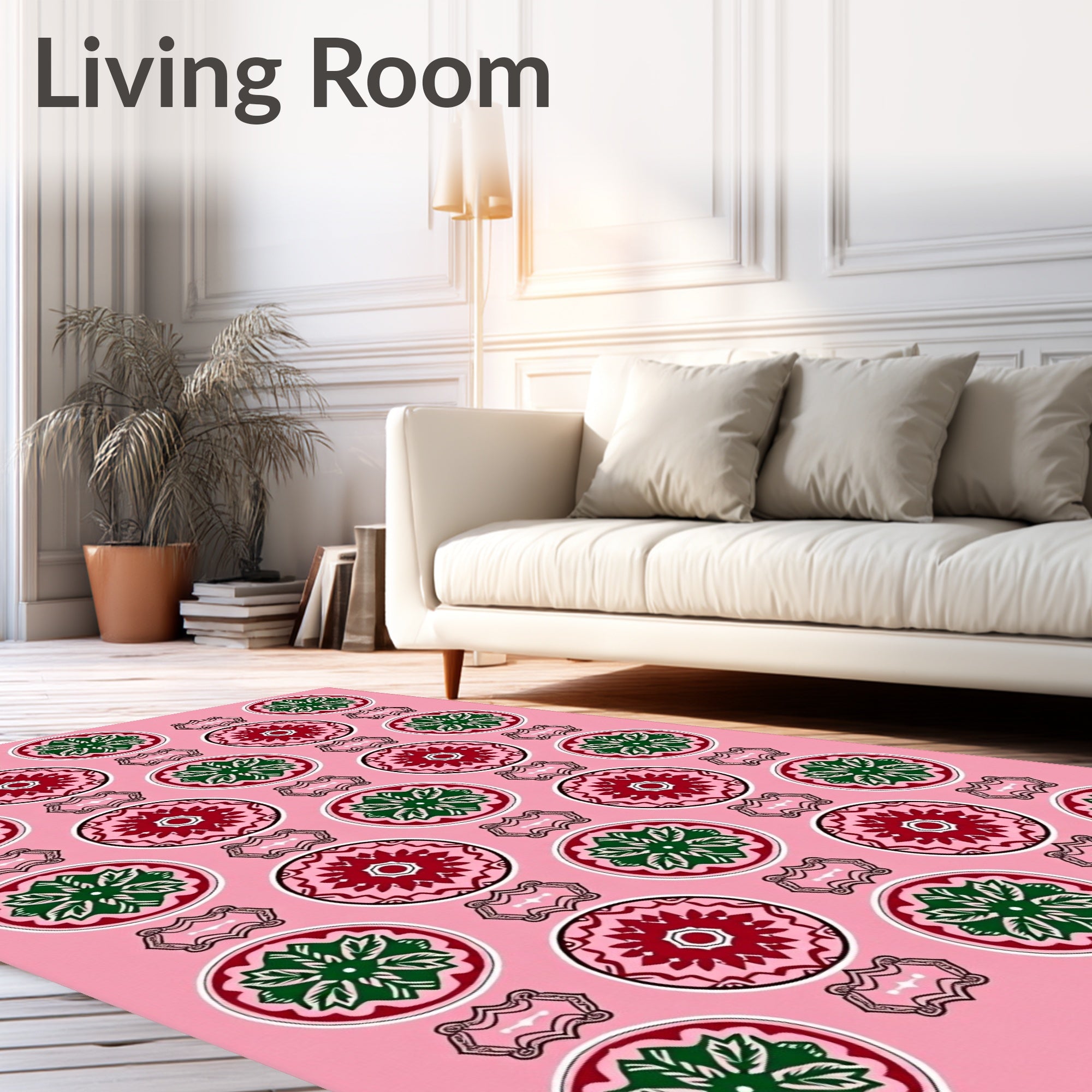 Pink Red Green Floral Medallion Harmony Rug