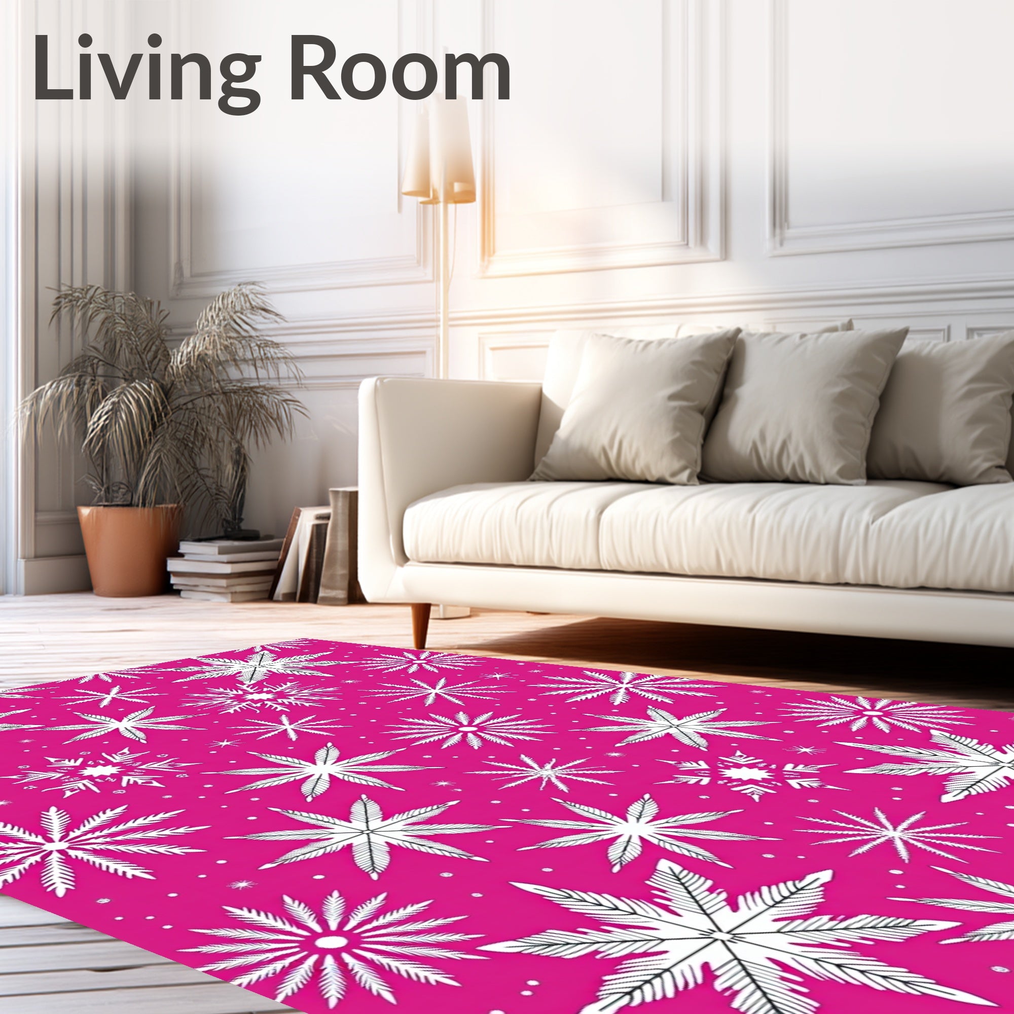 Bright Pink Snowflake Winter Art Rug