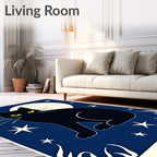 Mysterious Black Cat Moonlit Stars Rug