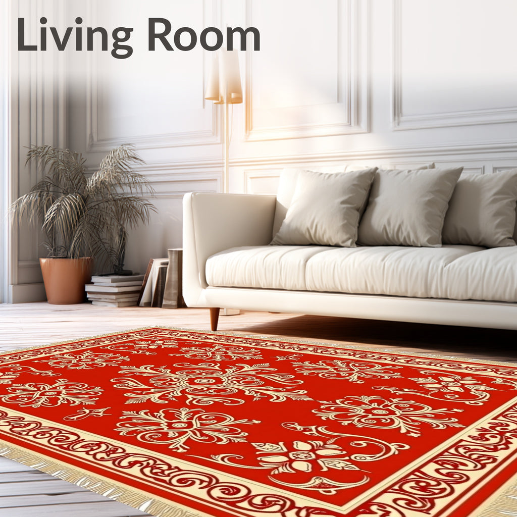Crimson Cream Scrollwork Grand Medallion Rug