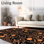 Orange Black Cat Pumpkin Vine Rug