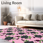 Dark Floral Rose Blossom Pink Background Rug
