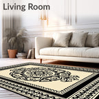 Cream Black Floral Medallion Border Rug