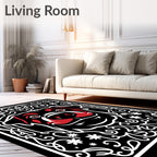 Bold Rottweiler Black Red Floral Rug