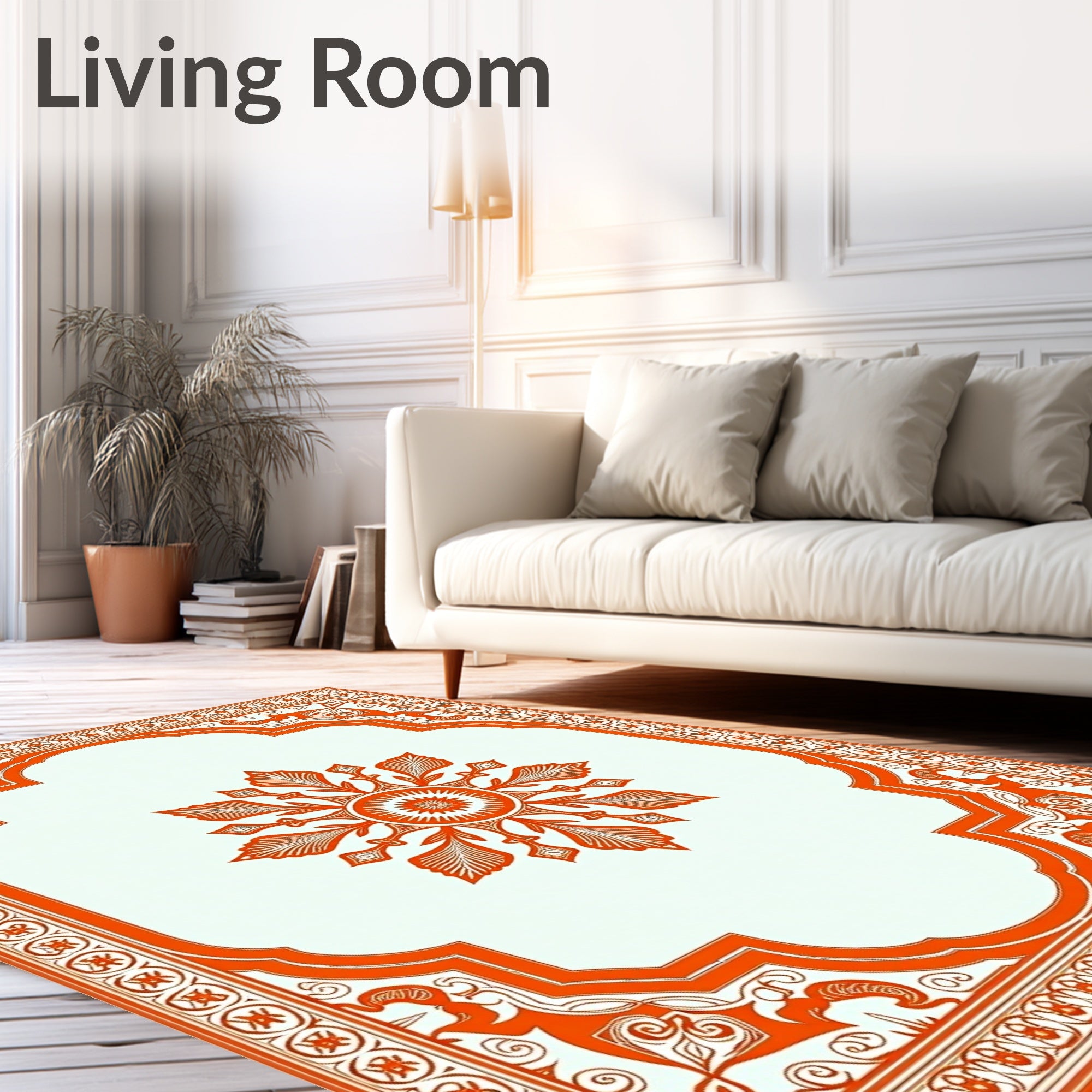 Orange Floral Medallion Archway Rug