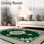 Emerald Green Floral Mandala Border Rug