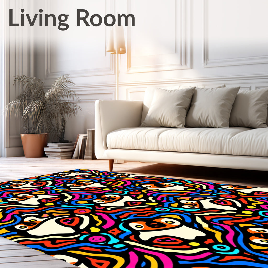 Vibrant Whimsical Colorful Character Swirls Rug