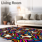 Vibrant Whimsical Colorful Character Swirls Rug