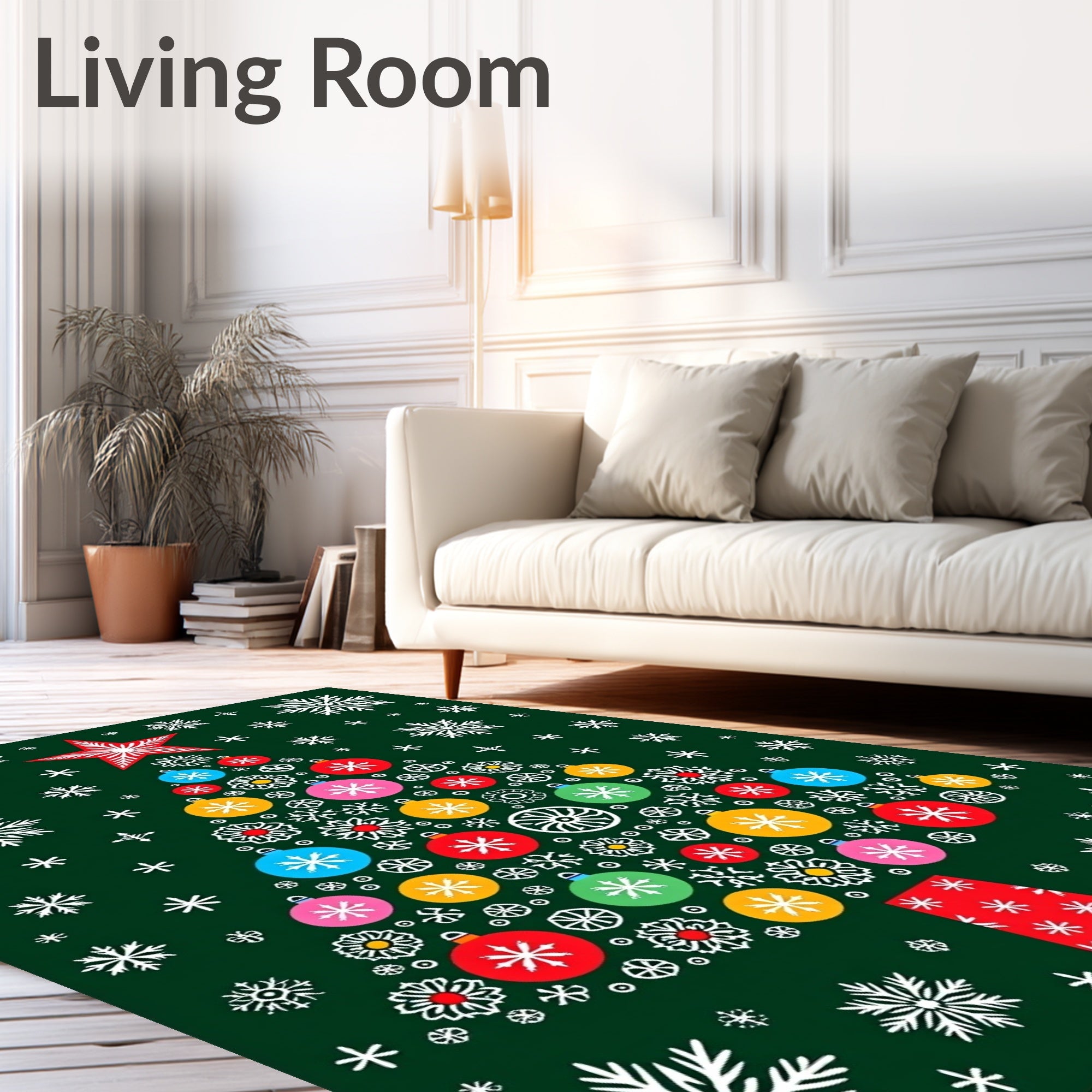 Festive Snowflakes Christmas Tree Ornaments Rug