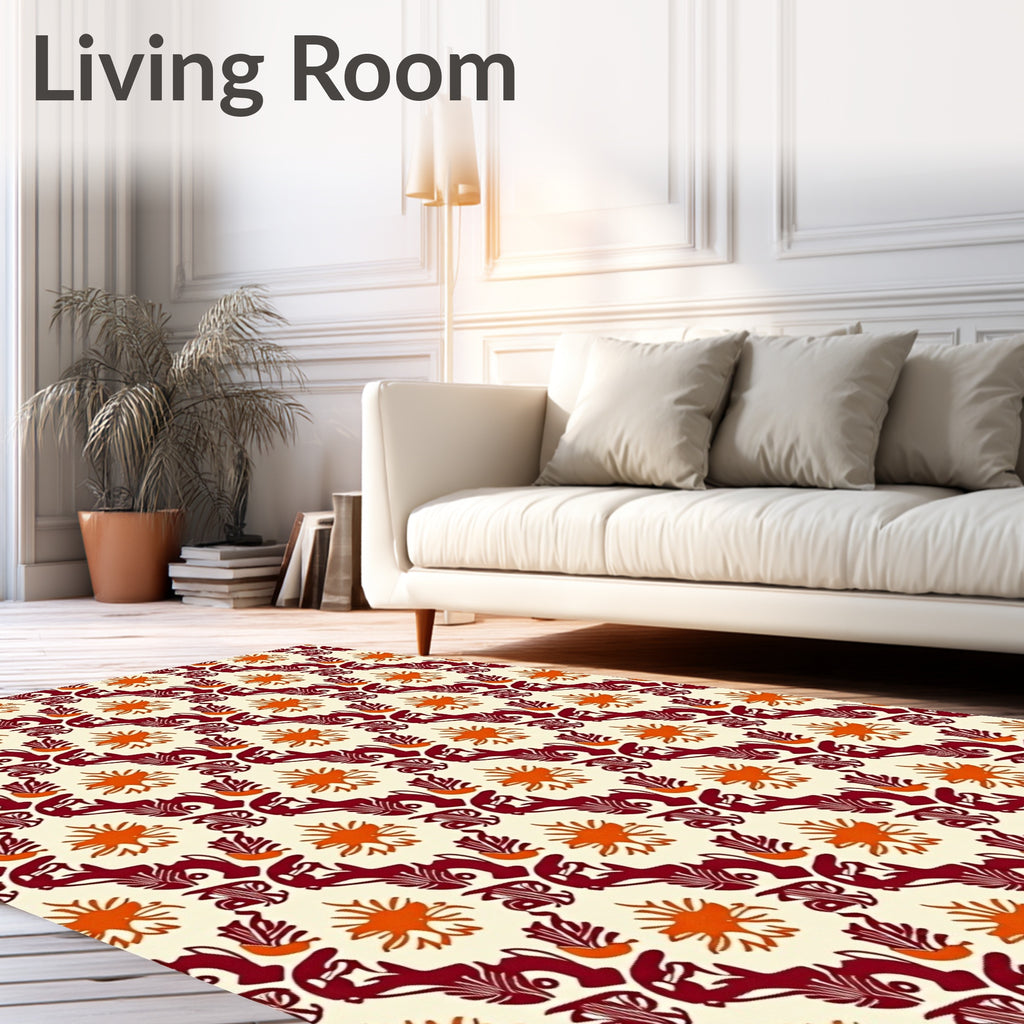 Crimson Orange Sunburst Medallion Rug