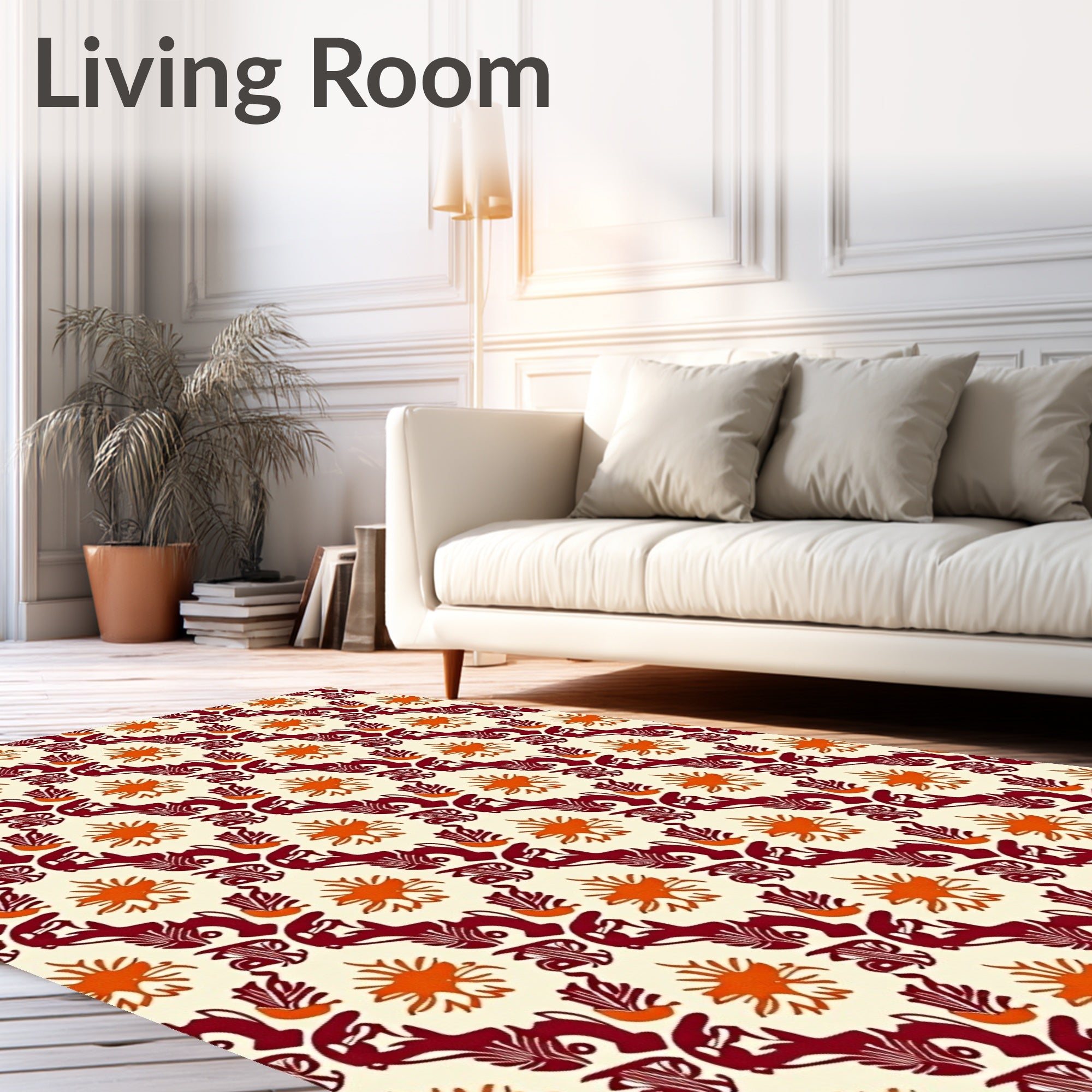 Crimson Orange Sunburst Medallion Rug