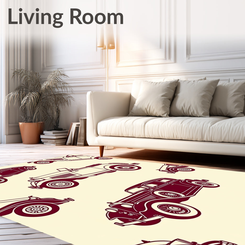 Vintage Crimson Classic Car Collection Rug