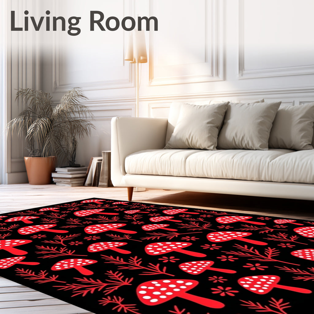 Red Mushroom Forest Foliage Rug