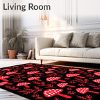 Red Mushroom Forest Foliage Rug