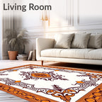 Orange And Burgundy Medallion Border Rug