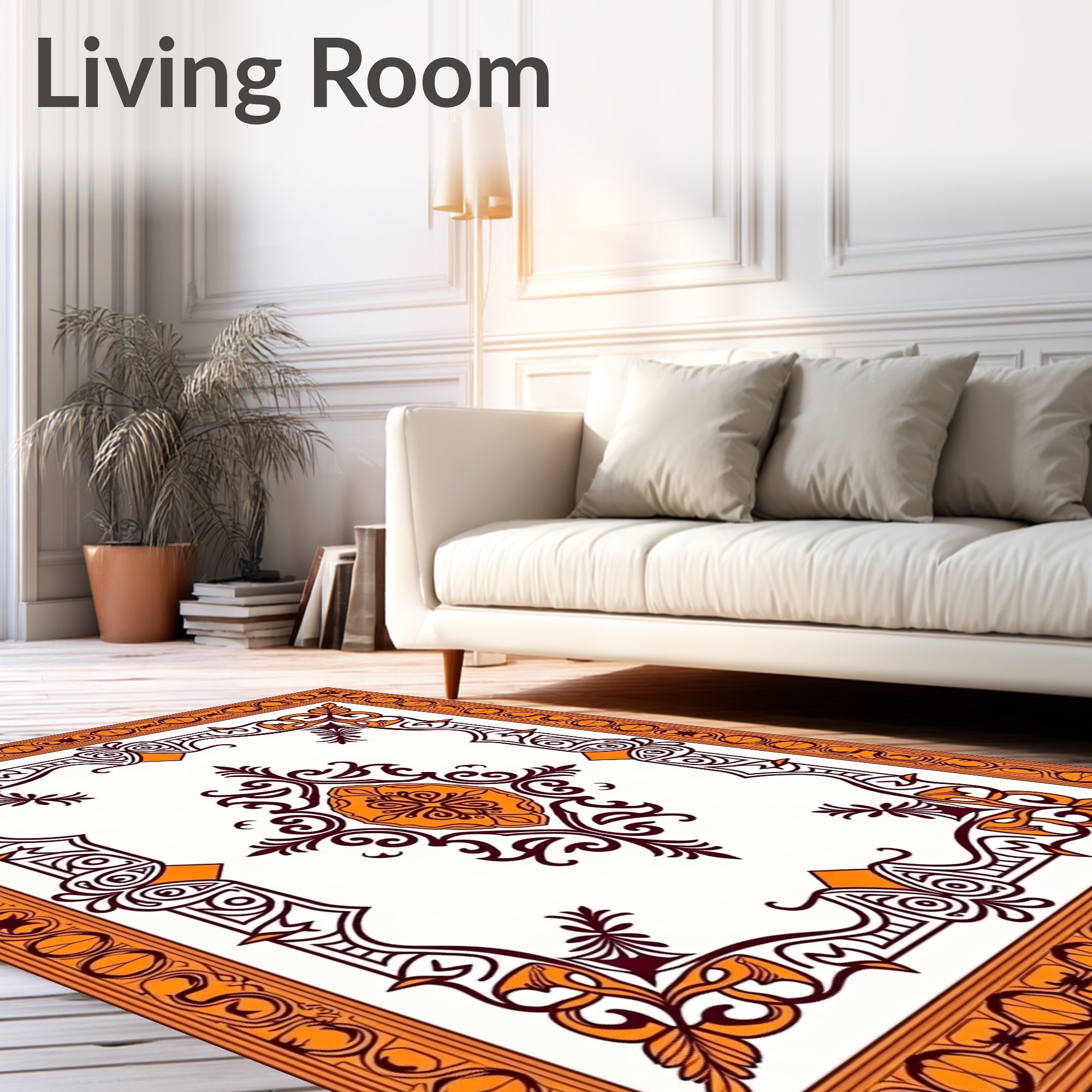 Orange And Burgundy Medallion Border Rug