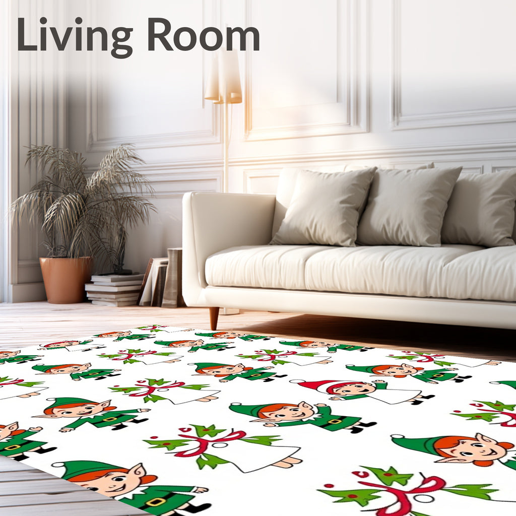Cute Christmas Elves Repeat Green Red Rug
