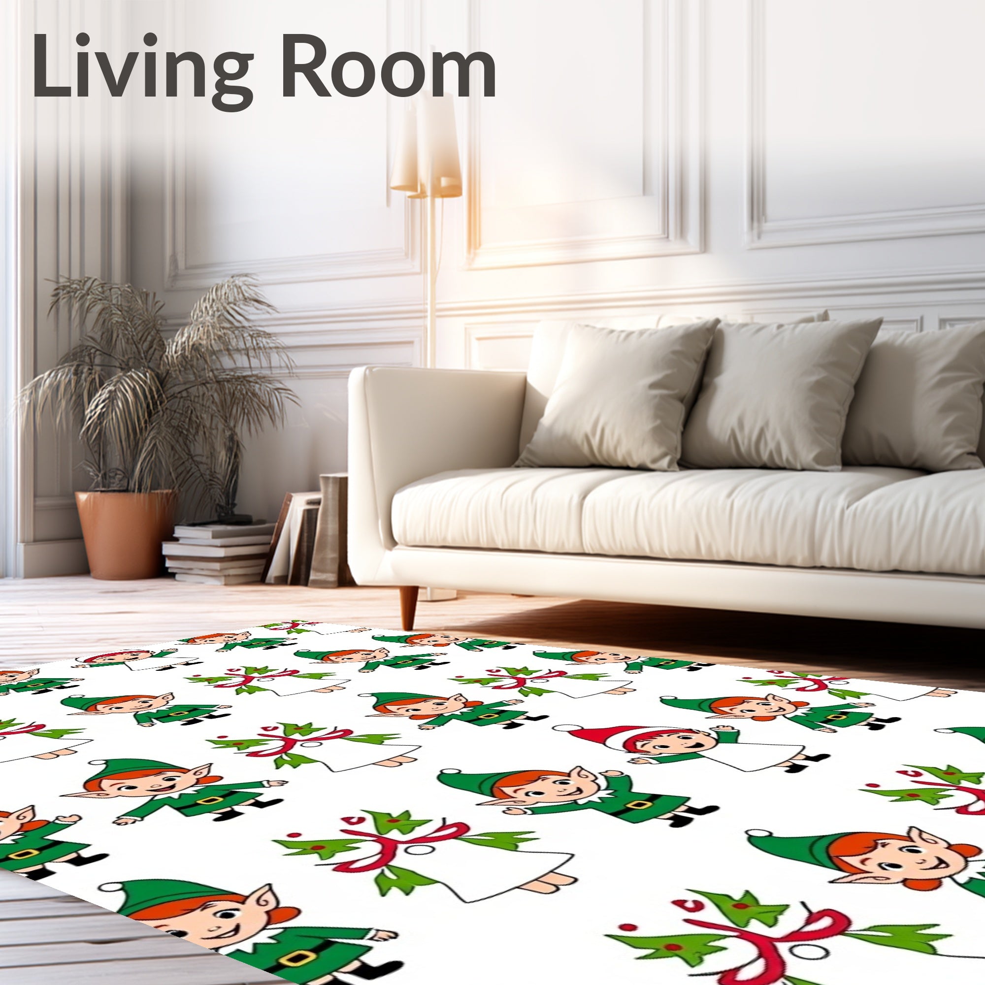 Cute Christmas Elves Repeat Green Red Rug