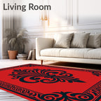 Monochromatic Red Fleur-de-lis Border Rug