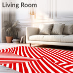 Crimson White Optical Illusion Stripes Rug