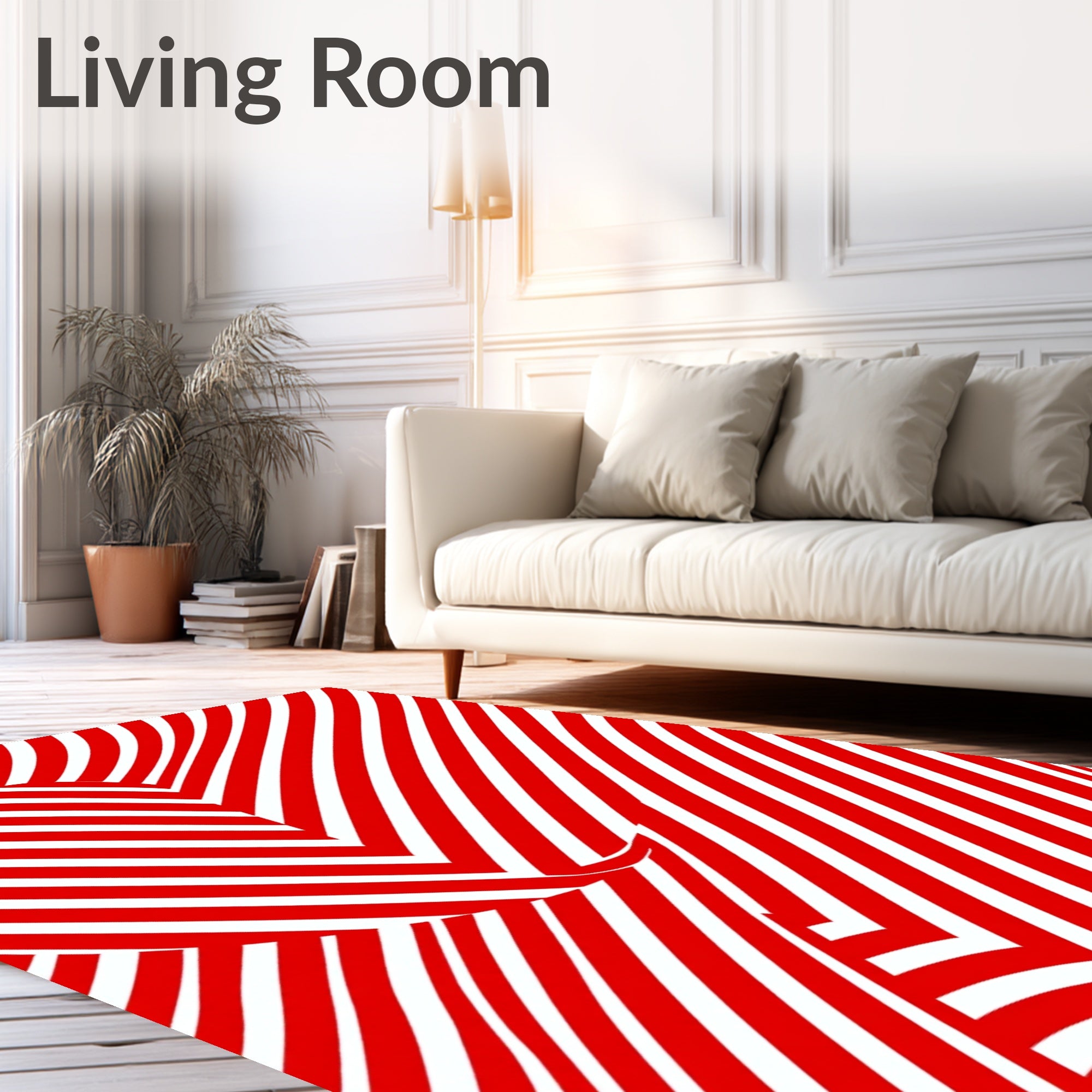 Crimson White Optical Illusion Stripes Rug