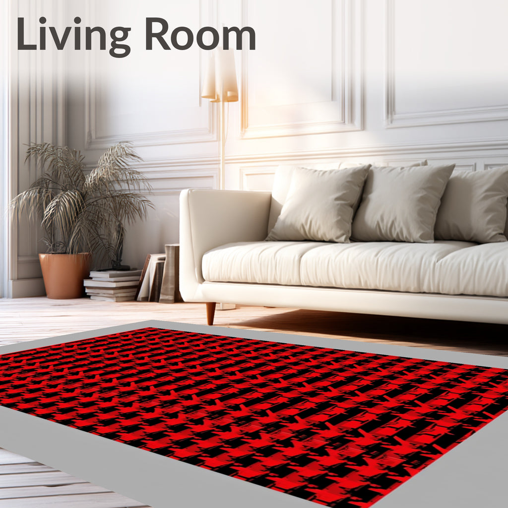 Bold Red Houndstooth Geometric Rug