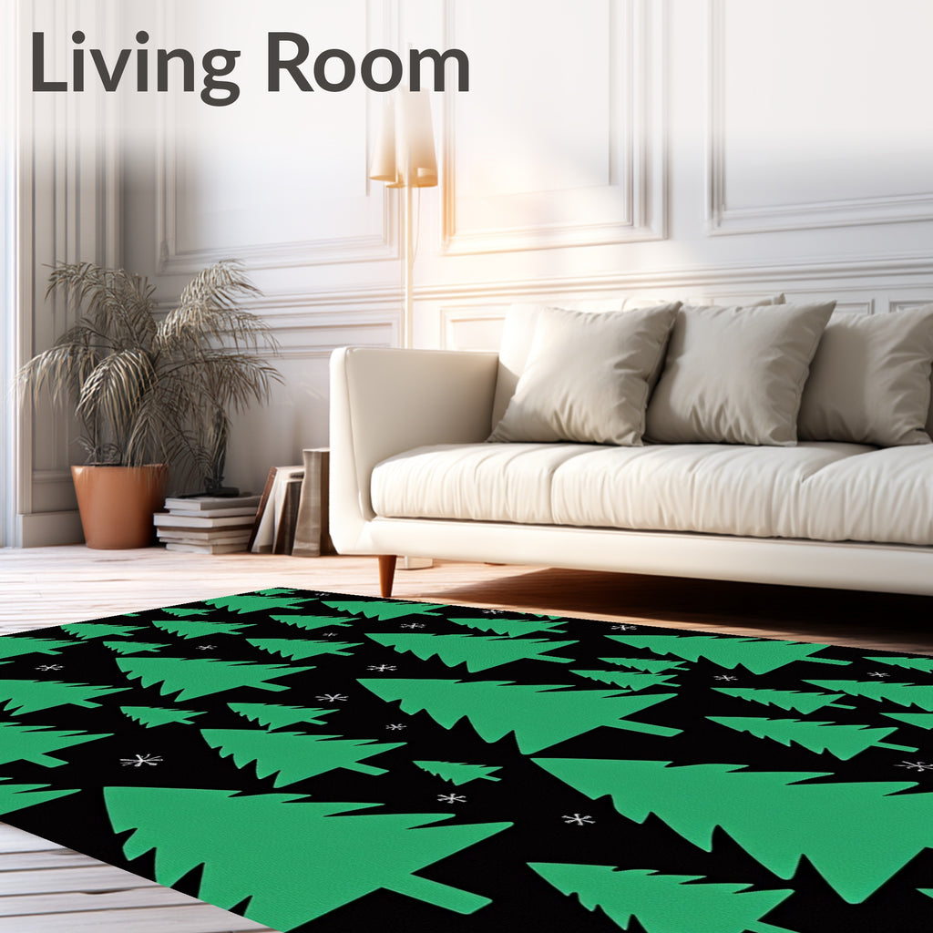 Forest Green Festive Winter Trees Rug