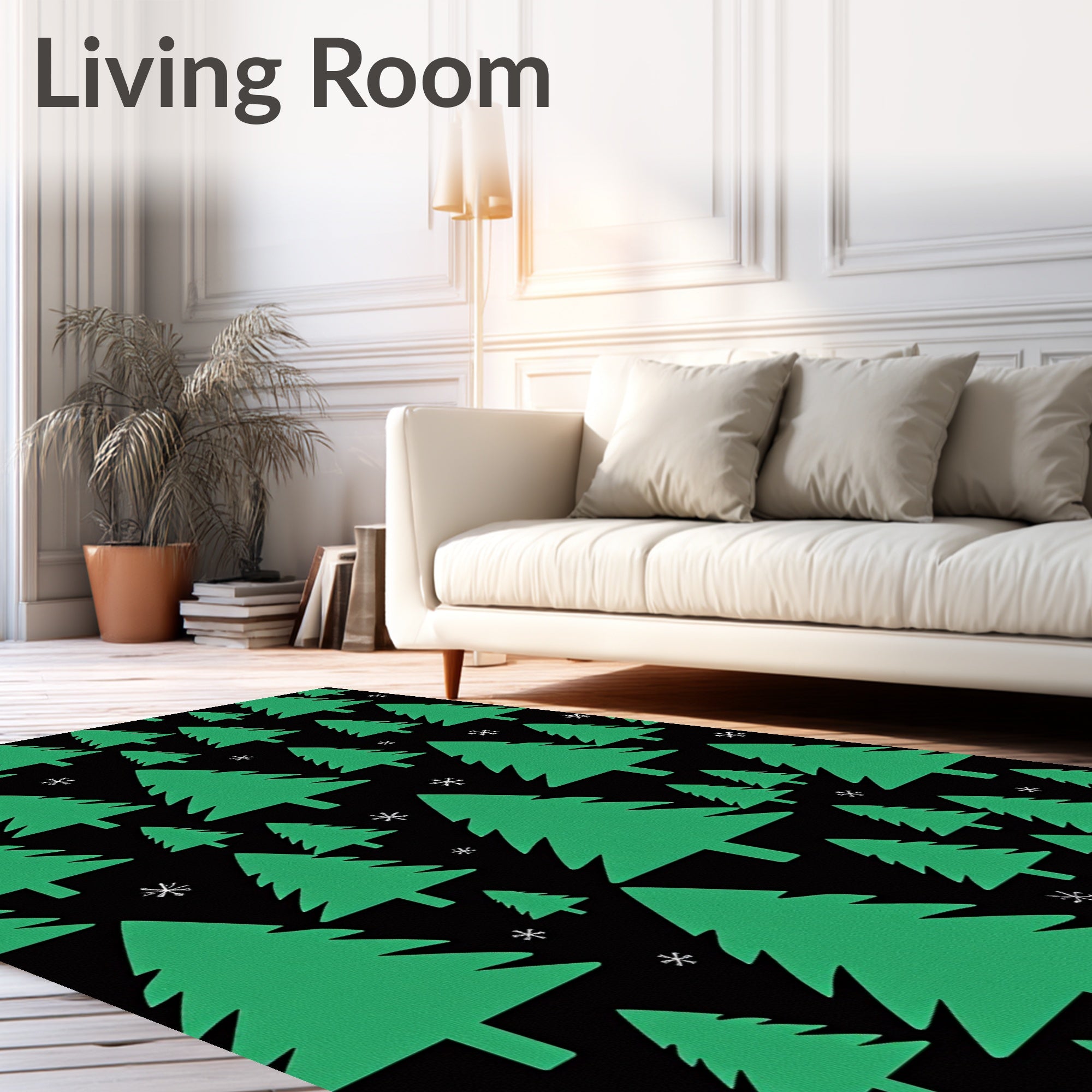 Forest Green Festive Winter Trees Rug