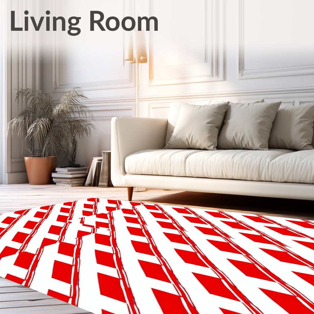 Red White Diagonal Stripe Zigzag Rug