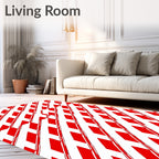 Red White Diagonal Stripe Zigzag Rug