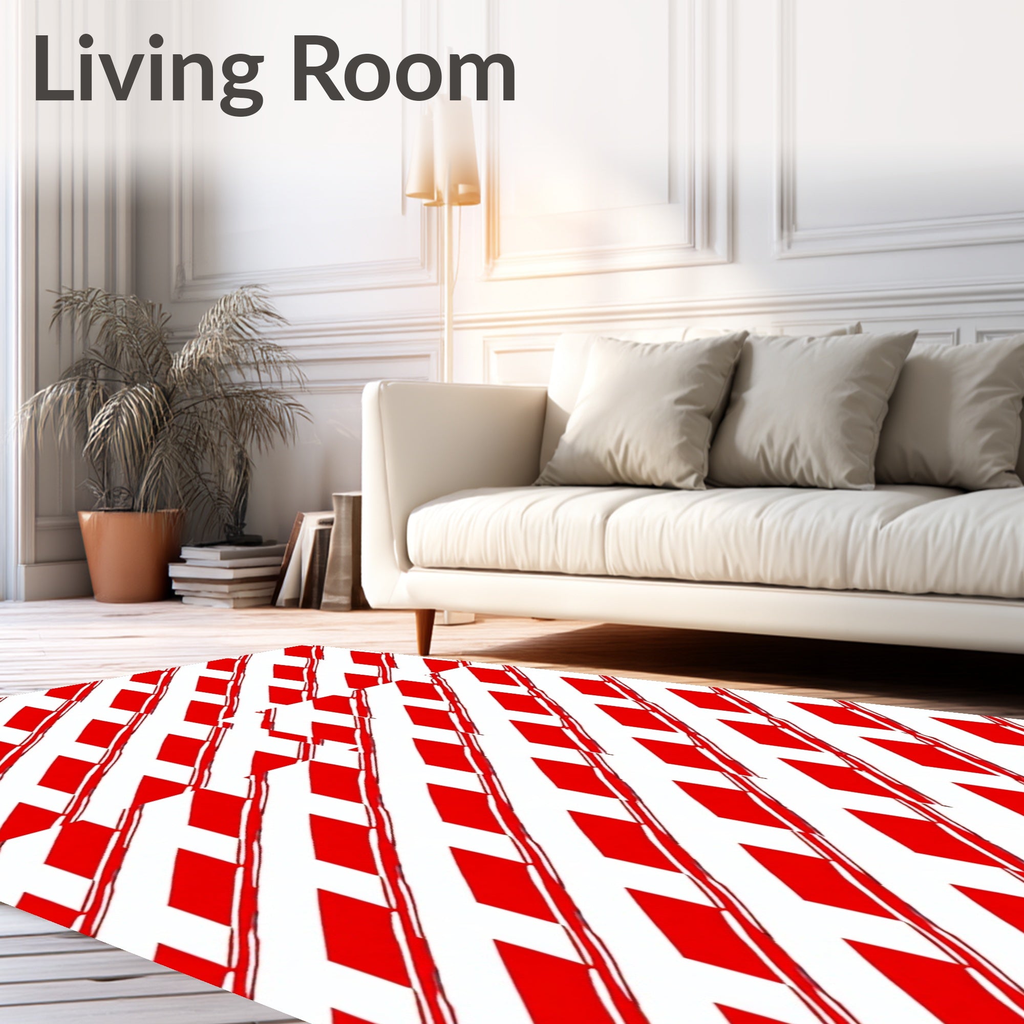 Red White Diagonal Stripe Zigzag Rug