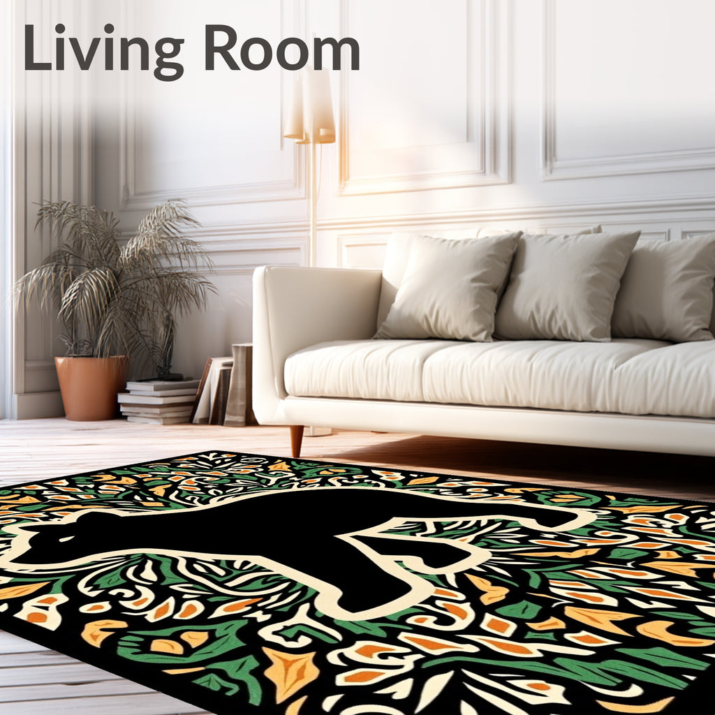 Black Bear Foliage Art Rug
