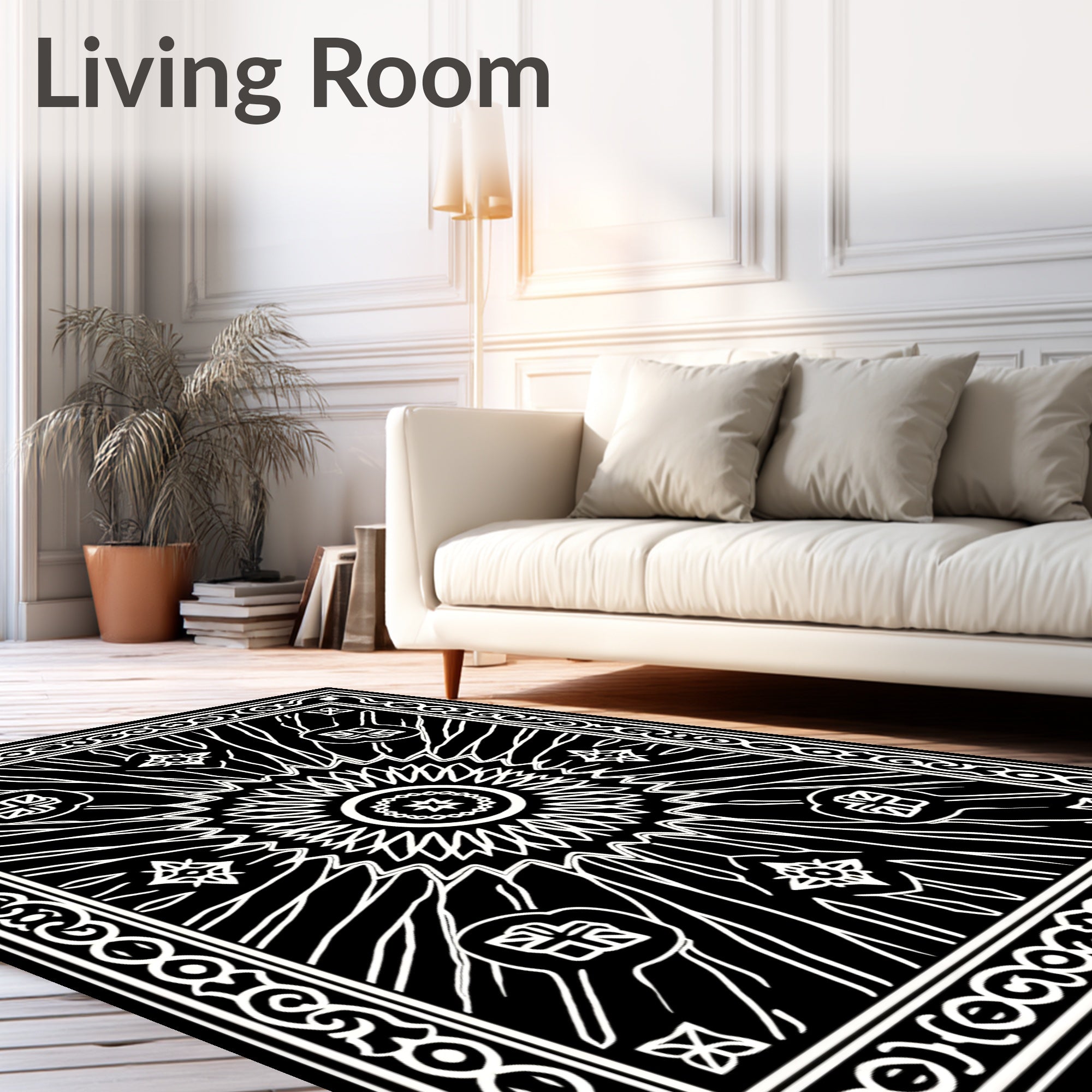 Monochromatic Radial Sunburst Floral Rug