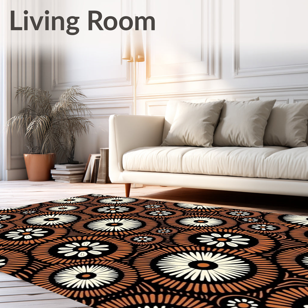 Rustic Orange Cream Floral Burst Rug
