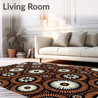 Rustic Orange Cream Floral Burst Rug