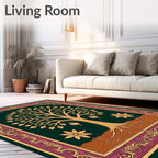 Deep Teal Golden Tree Floral Border Rug