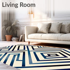 Deep Blue Geometric Maze Lines Rug