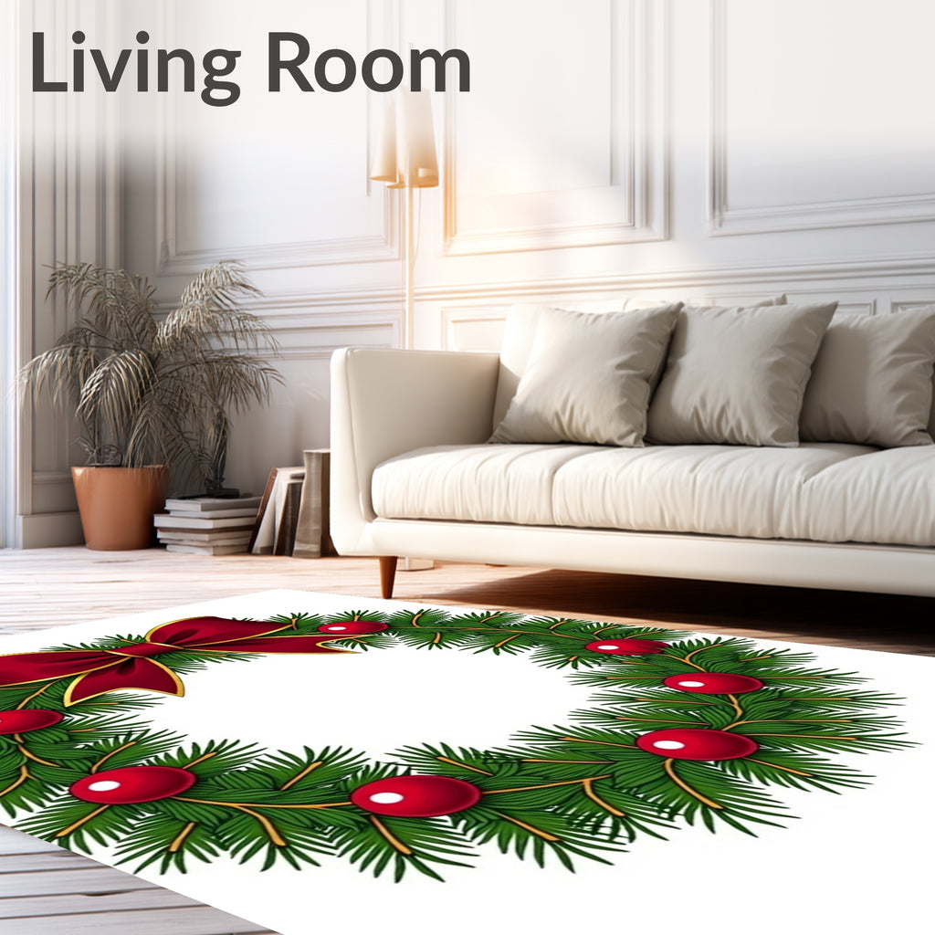 Festive Green Fir Bow Ornaments Rug