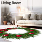 Festive Green Fir Bow Ornaments Rug