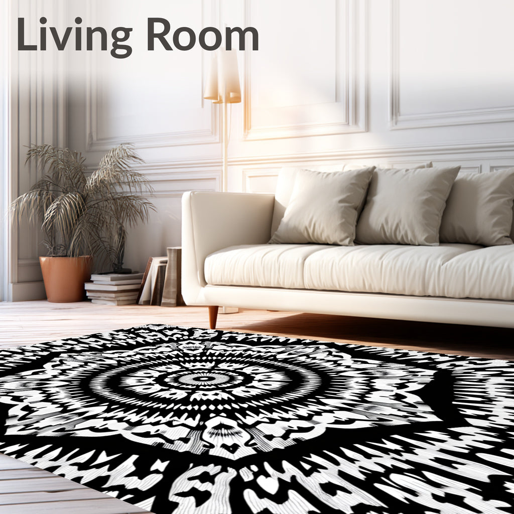 Monochromatic Intricate Geometric Mandalas Rug